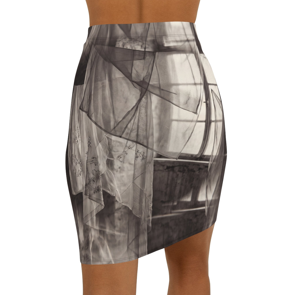 Women's Mid-Waist Pencil Skirt - Spectral Veils | Echovira...