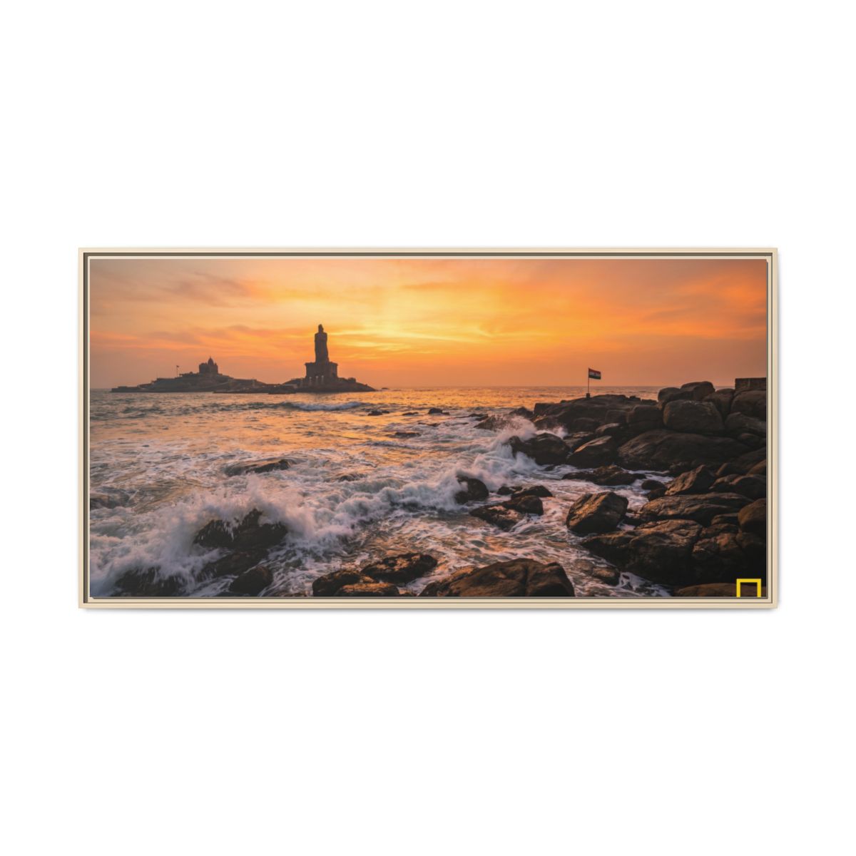 Framed Canvas - Golden Coast Dawn — Natural / 1.25"