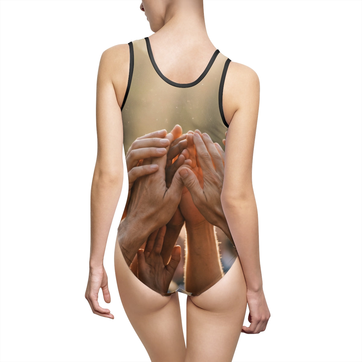 Women's Classic One-Piece Swimsuit - Golden Rays of Unity......