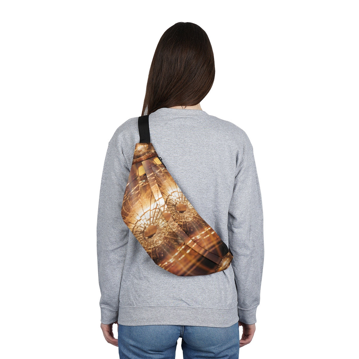 Large Fanny Pack - Golden Fracture Shattered Glass Art |...