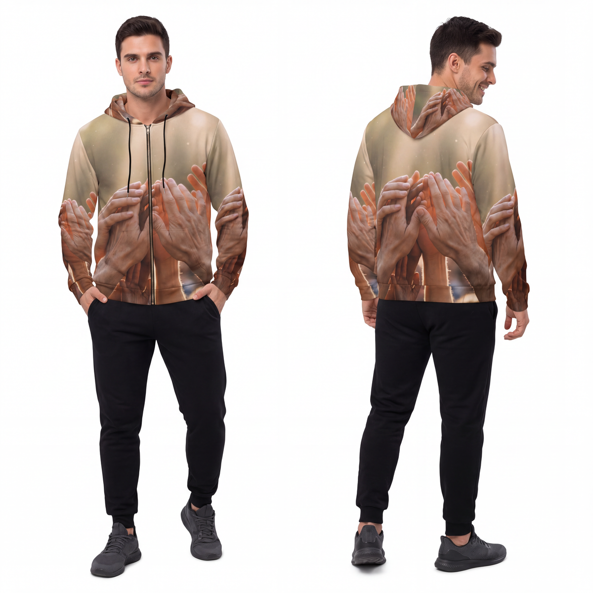 Men's Full-Zip Hoodie - Golden Rays of Unity Wall Art |...
