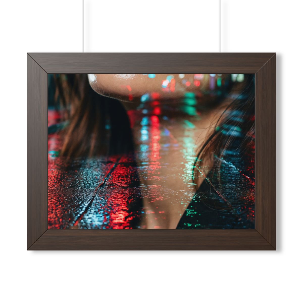 Framed Horizontal Poster - Neon Dreams Rain Portrait —... |...