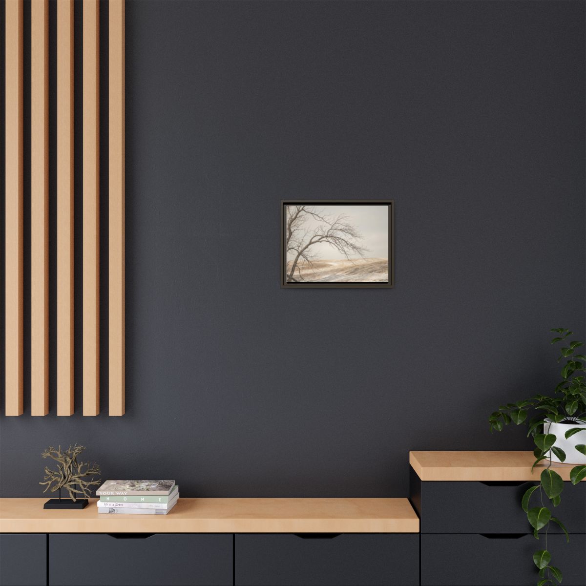 Framed Canvas Art - Minimalist Winter — Espresso / 1.25"