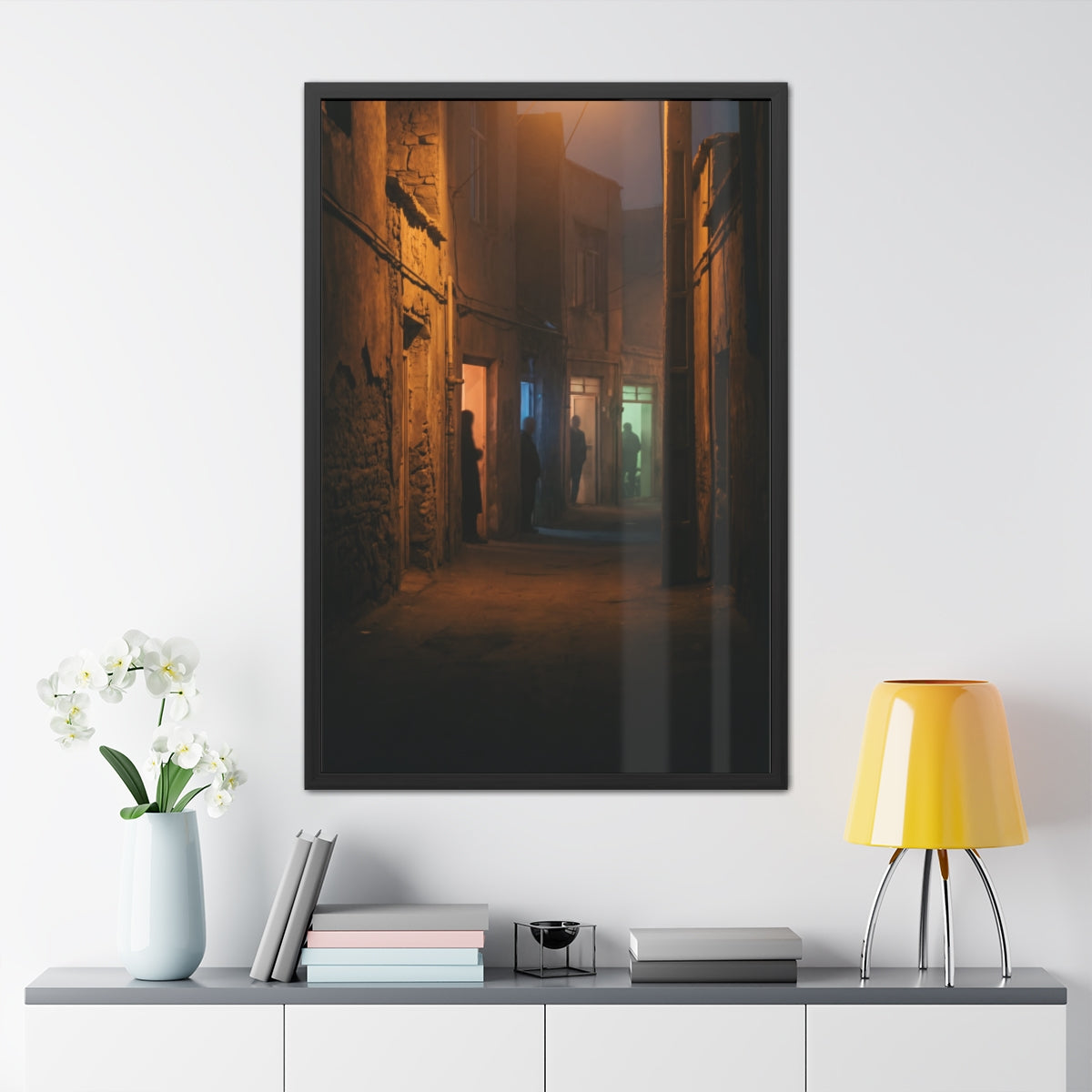 Framed Posters - Nocturnal Alleyway Misty Street Art (8×12...