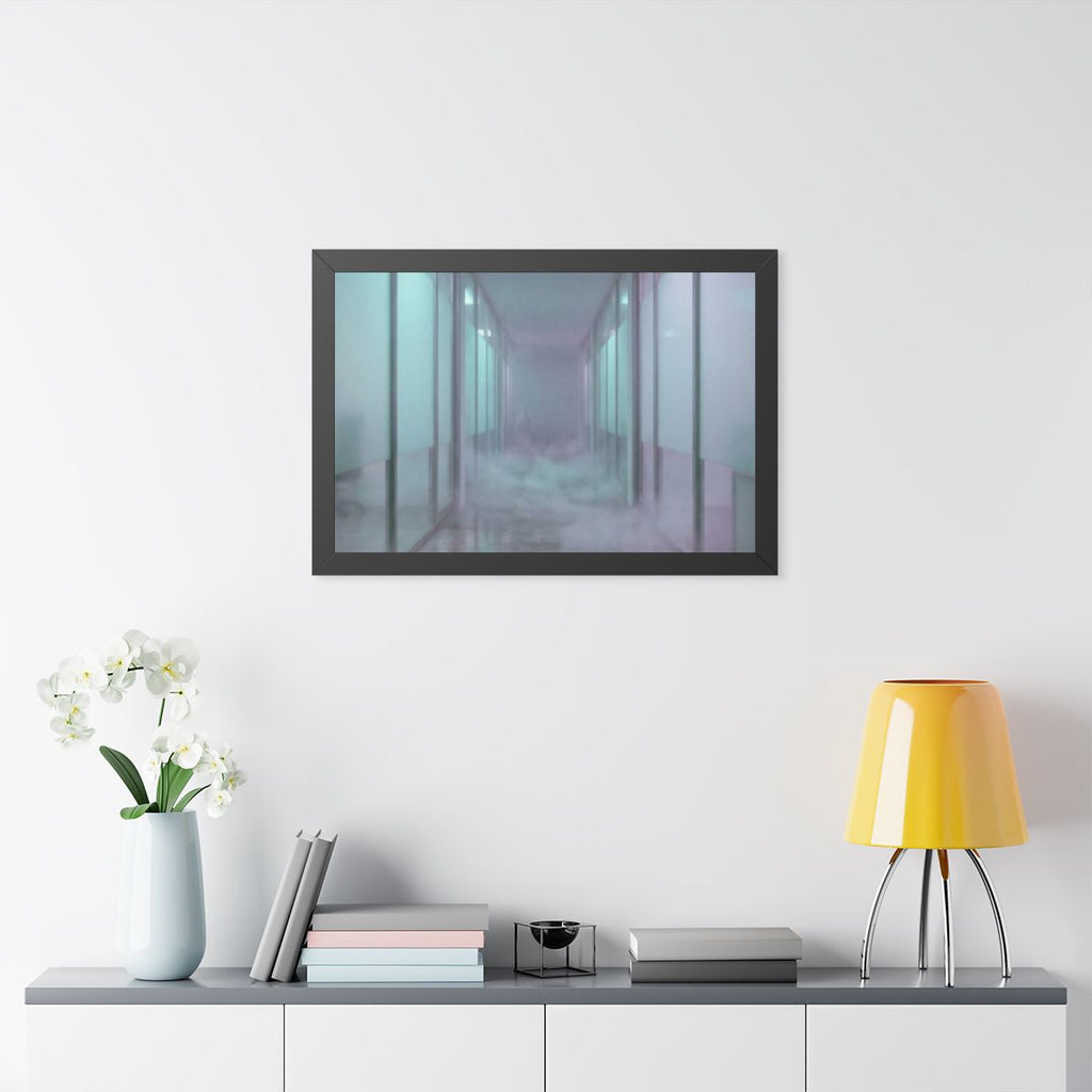 Framed Horizontal Poster - Liminal Corridor Fog Art Print —...