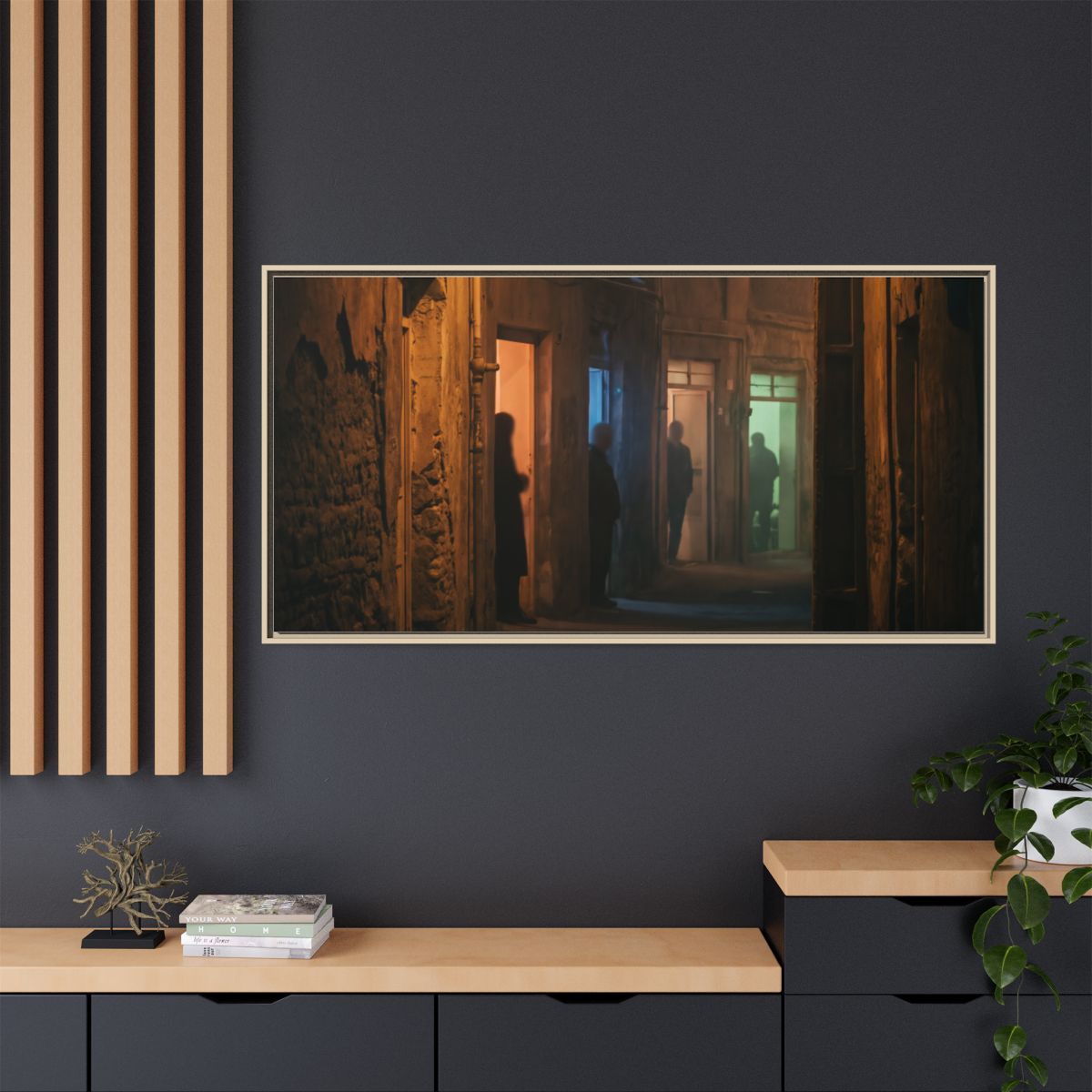 Matte Canvas, Framed - Shadowed Alleyway Mystery Art Print...