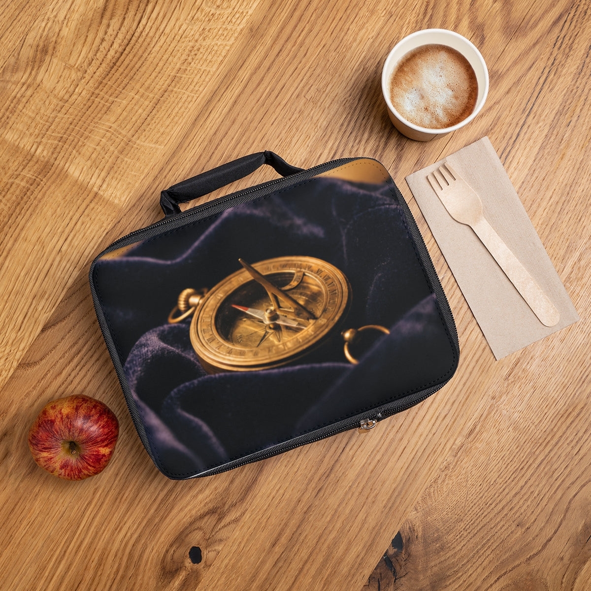 Vintage Brass Sundial Compass Art Lunch Bag