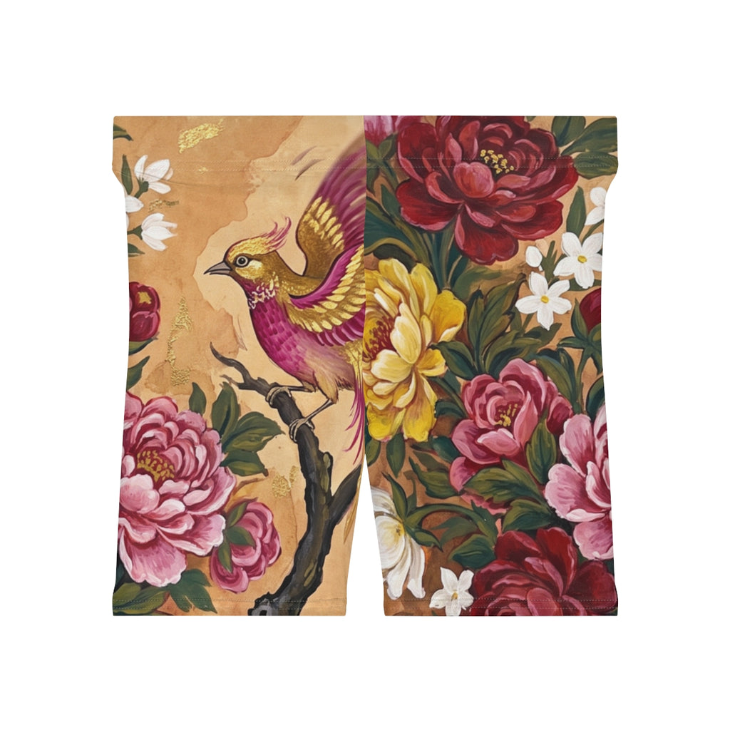 Women's Biker Shorts with Phoenix & Peonies