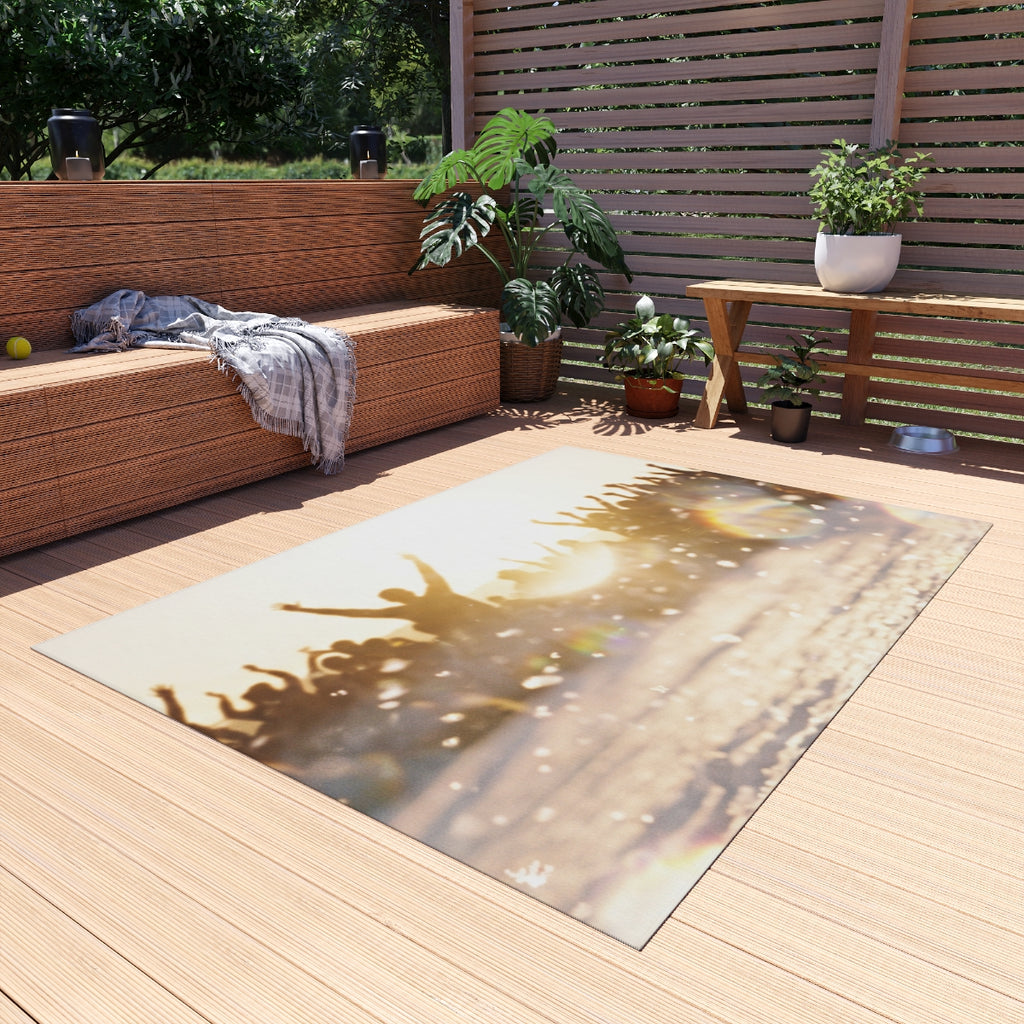 Golden Hour Crowd Celebration Outdoor Rug