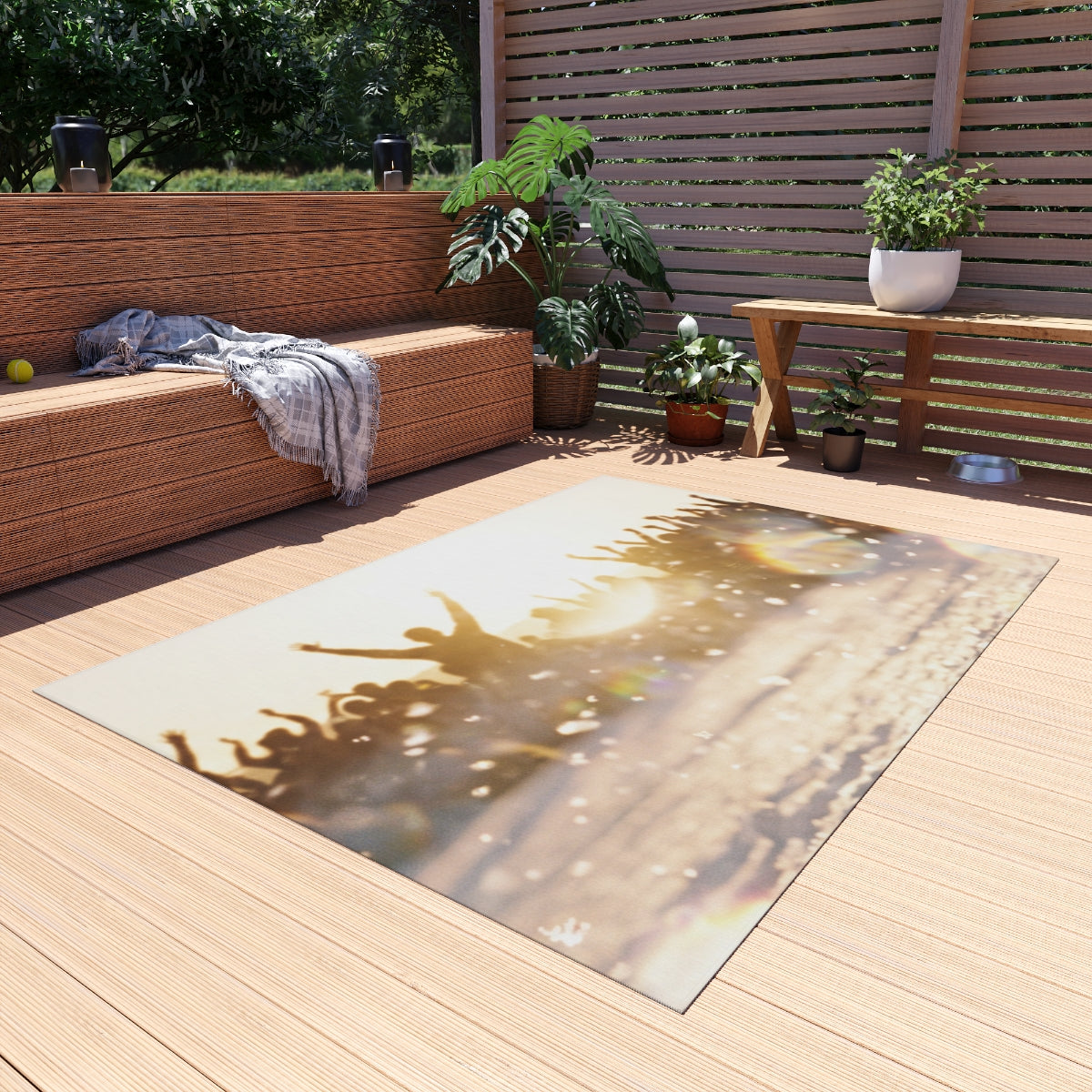 Golden Hour Crowd Celebration Outdoor Rug