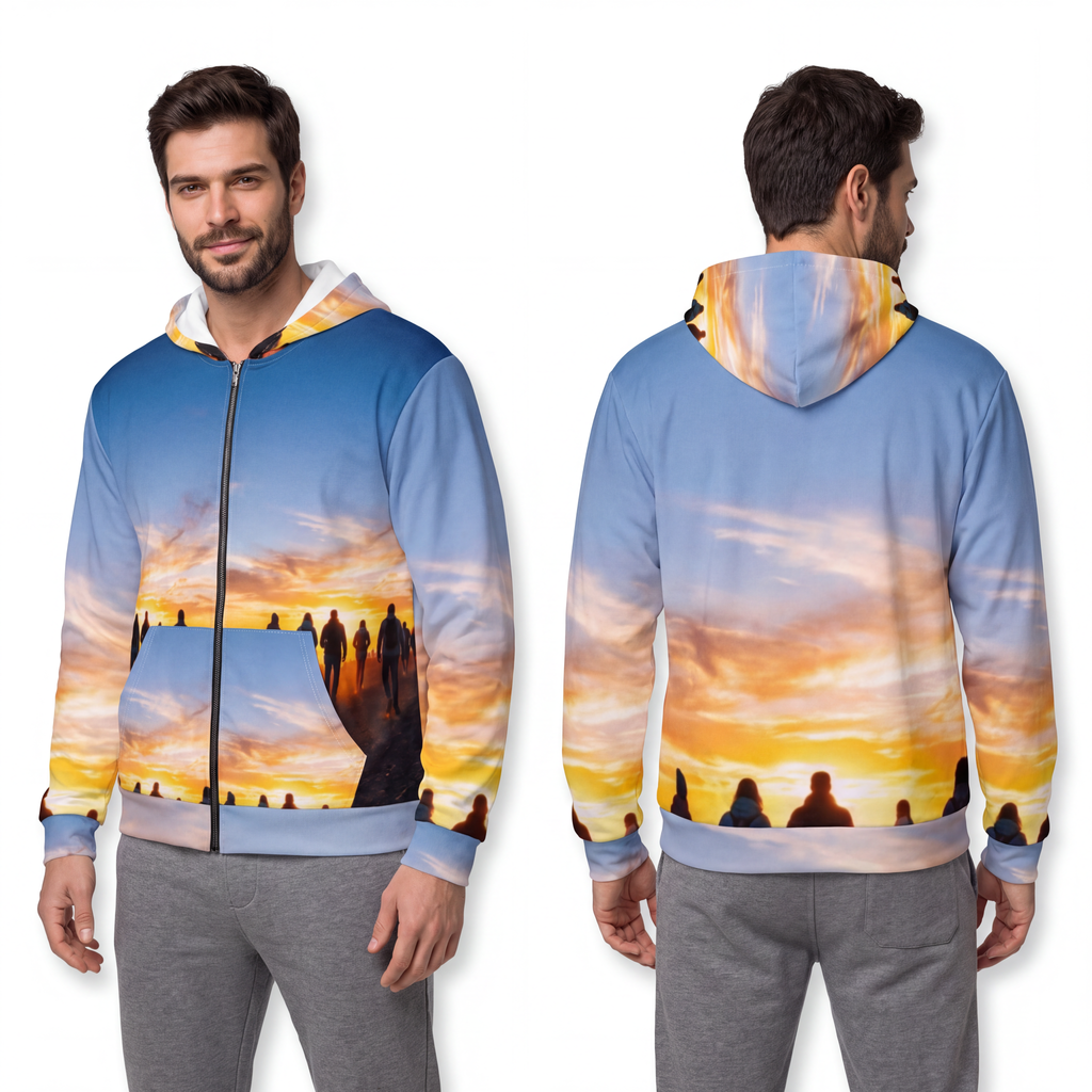 Men's Zip Hoodie - Golden Hour Ridge | Echovira Gallery