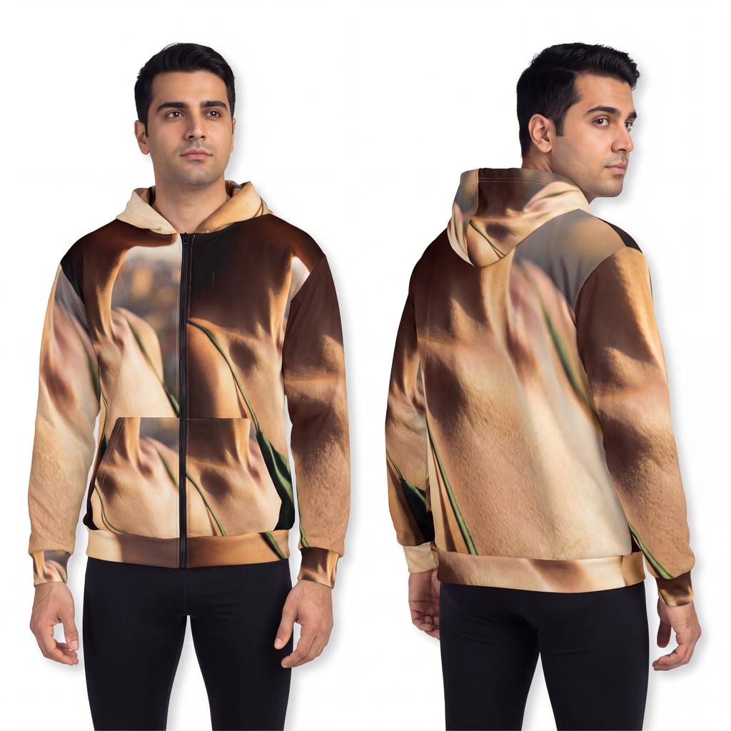 Men's Zip Hoodie - Sunset Silk Lounge Zip | Echovira Gallery