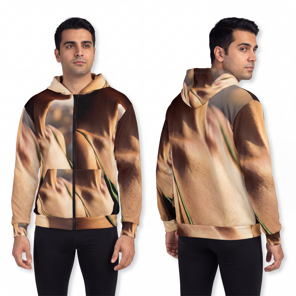 Men's Zip Hoodie - Sunset Silk Lounge Zip | Echovira Gallery
