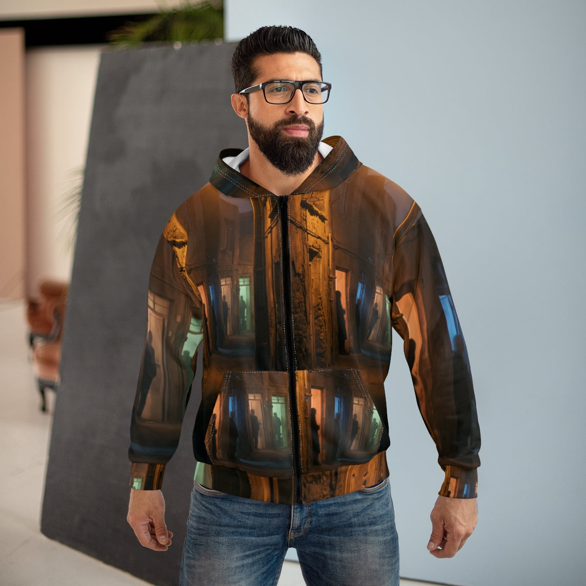 Unisex Zip Hoodie - Shadowed Alleyway Mystery Art Print |...