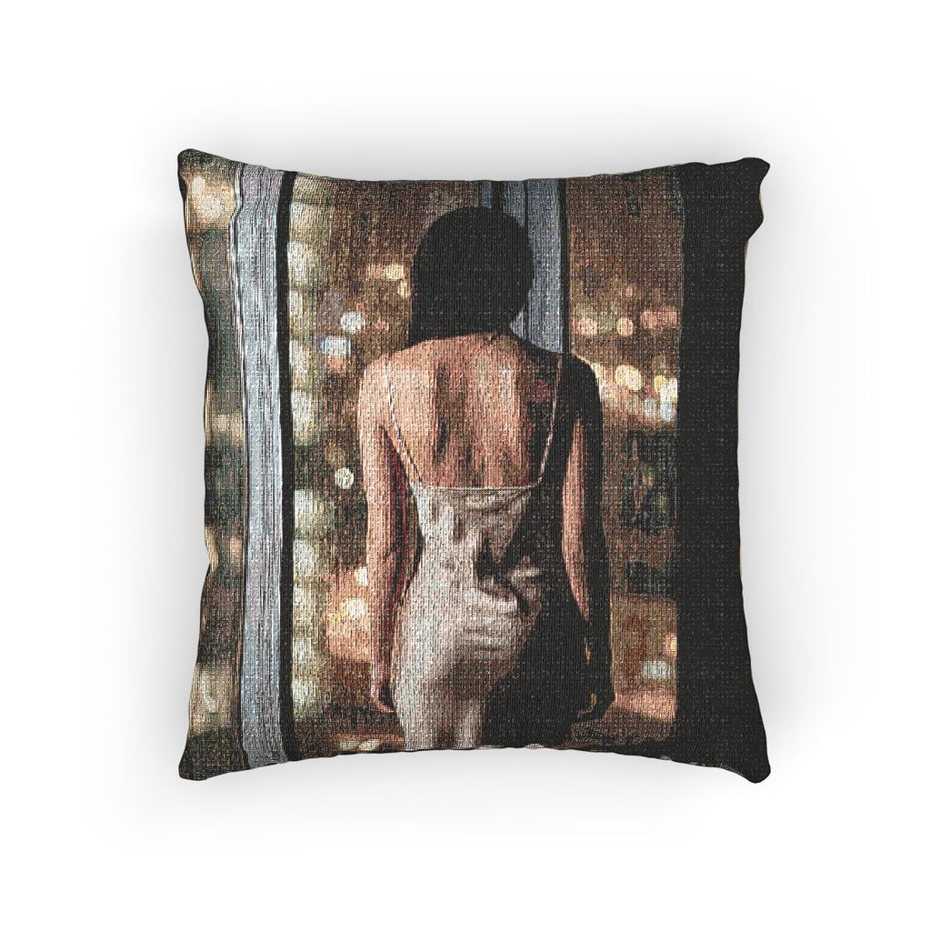 Woven Throw Pillow - City Lights Scene