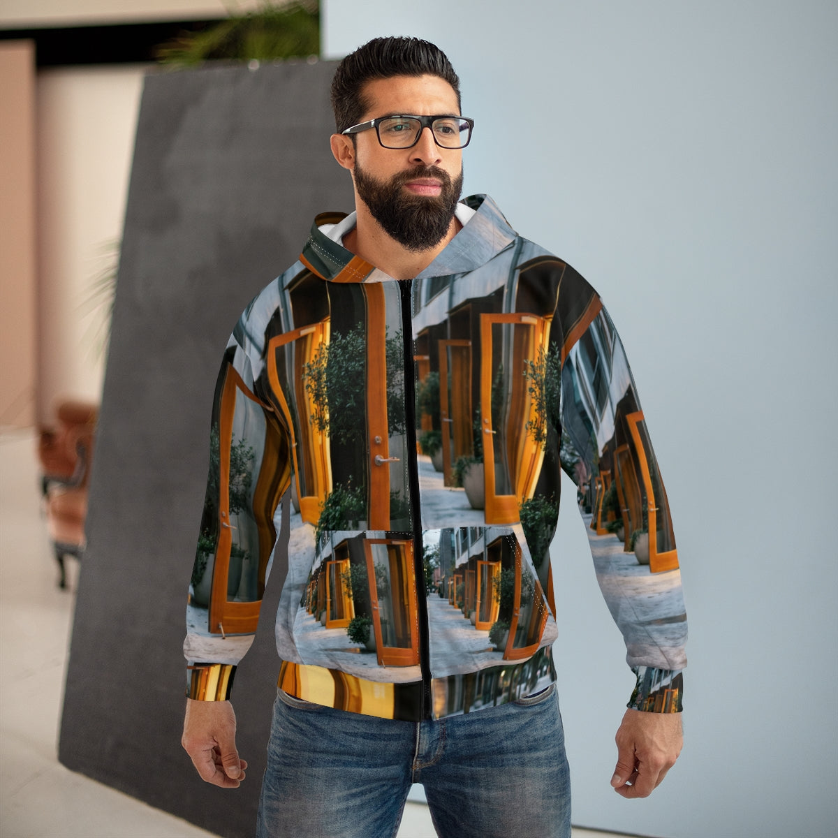 Men's Zip Hoodie - Twilight Promenade | Echovira Gallery