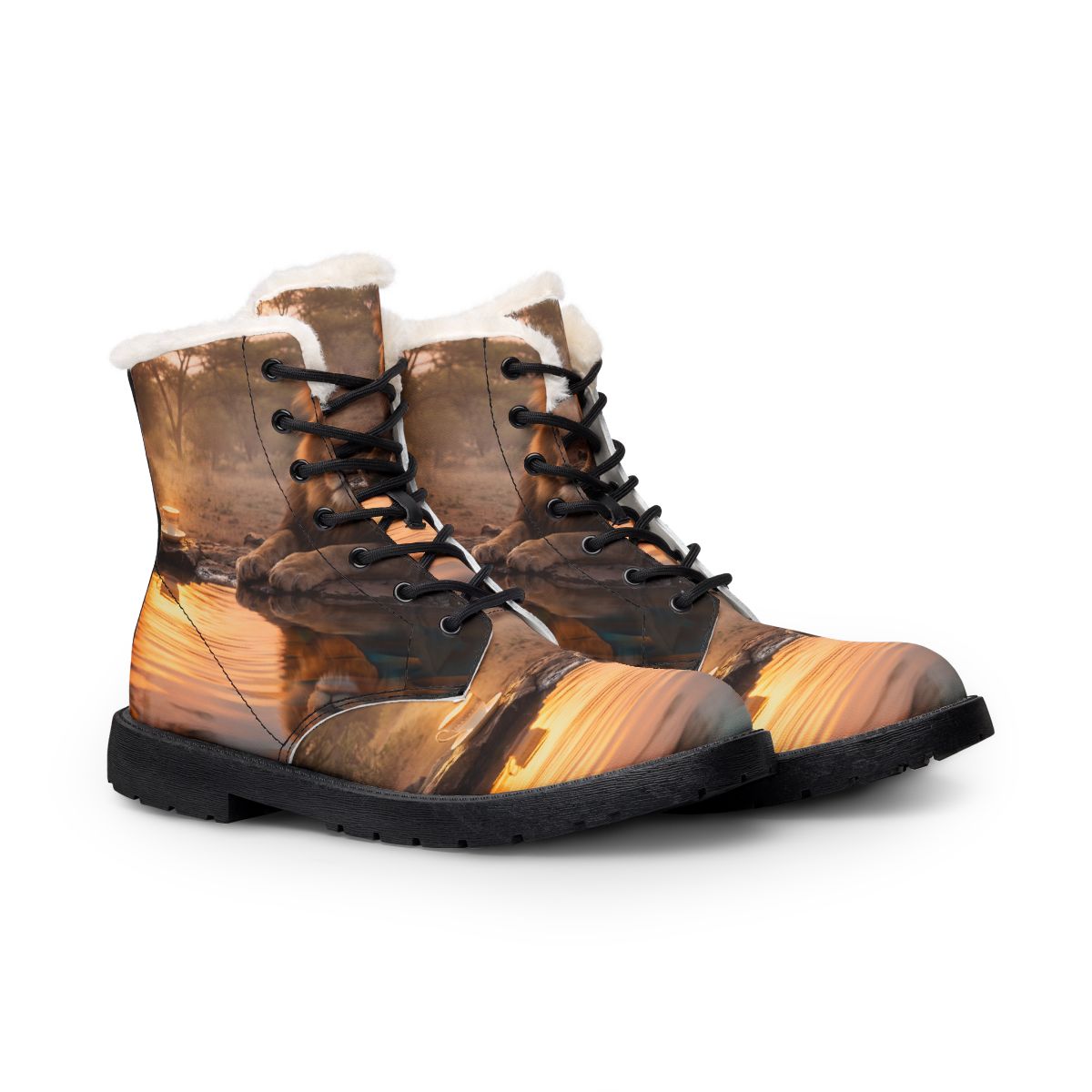 Botas de piel y pelo para hombre: león de la sabana