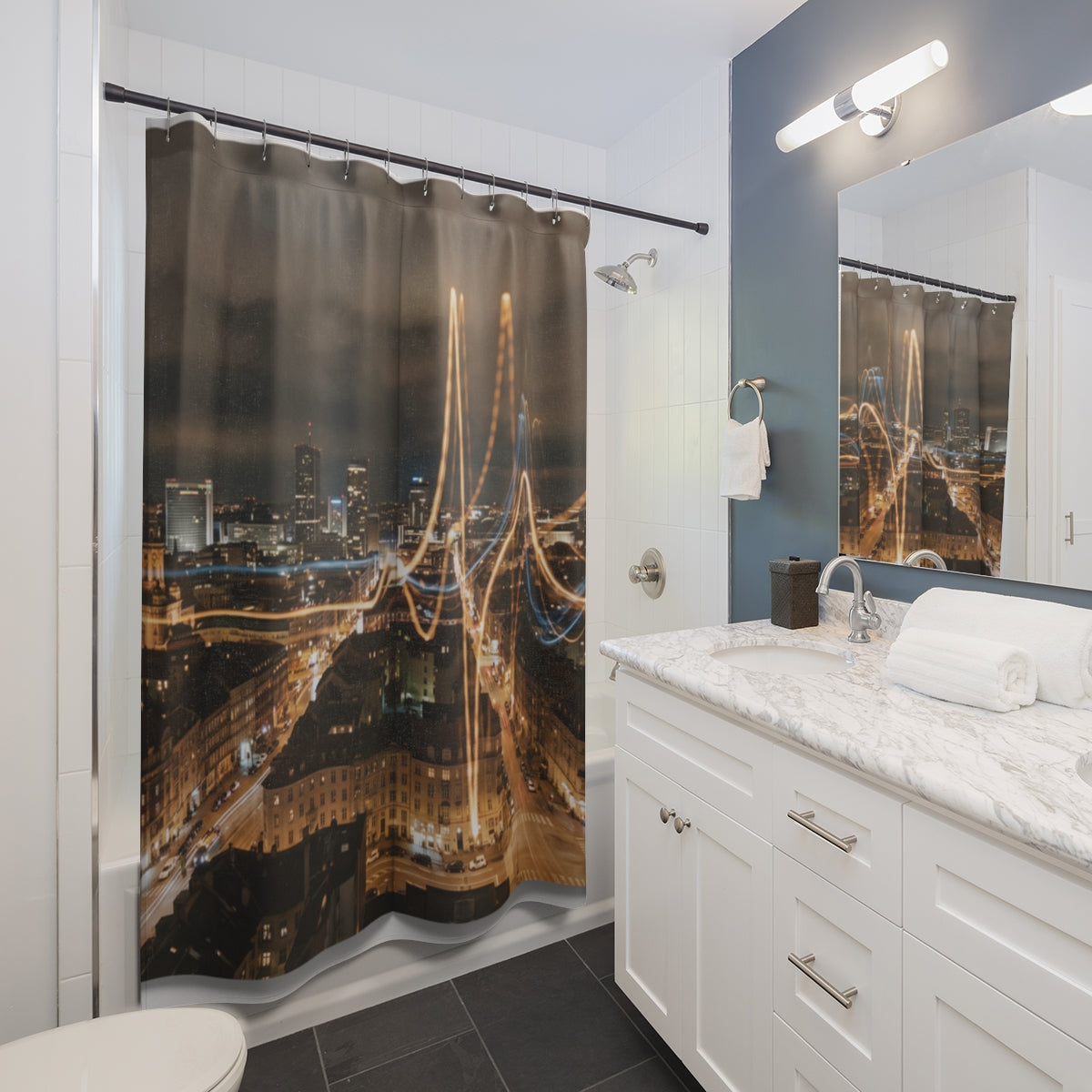 Shower Curtain - Urban Pulse City View | Echovira Gallery