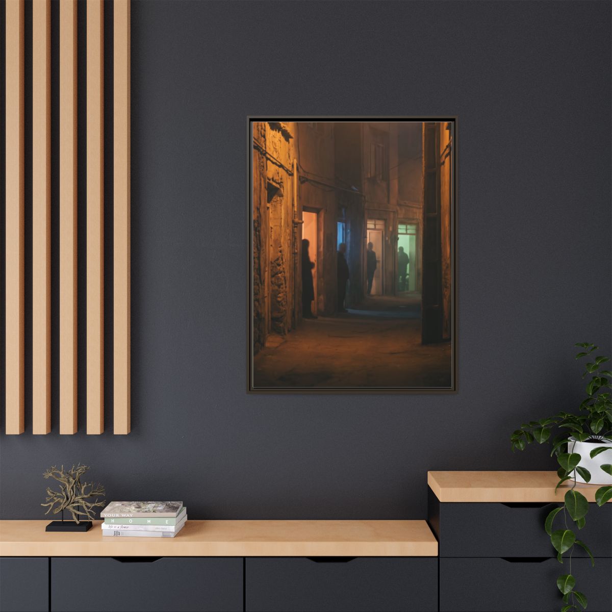 Matte Canvas, Framed - Shadowed Alleyway Mystery Art Print...