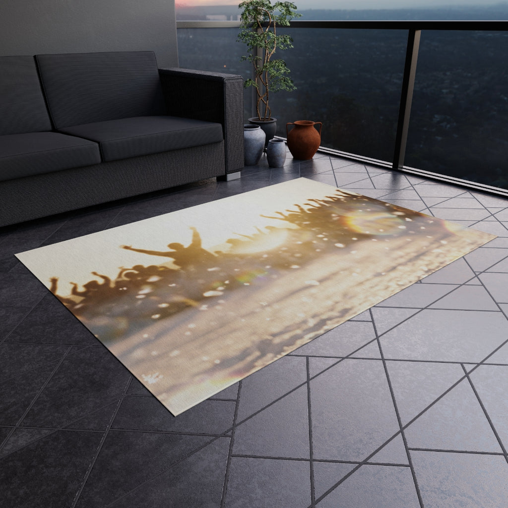Golden Hour Crowd Celebration Outdoor Rug