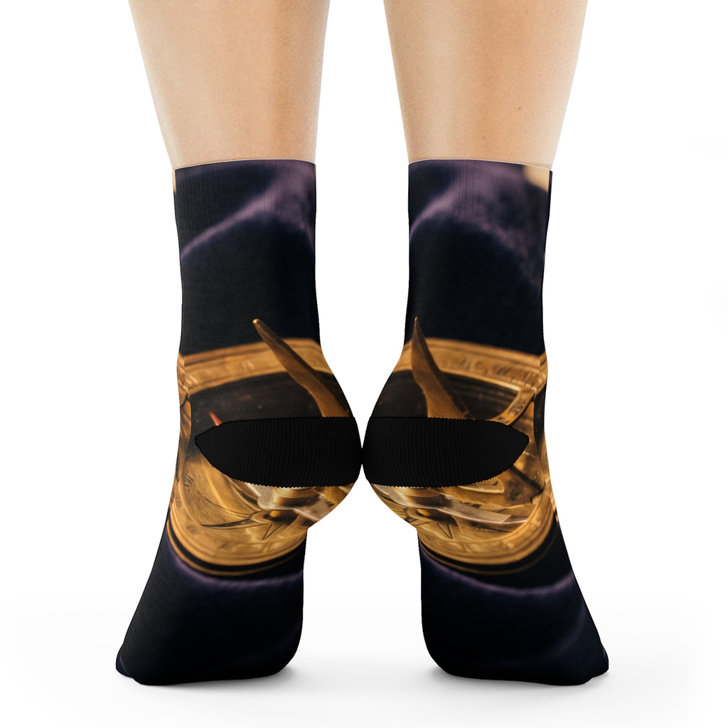 Brass Sundial Compass Crew Socks