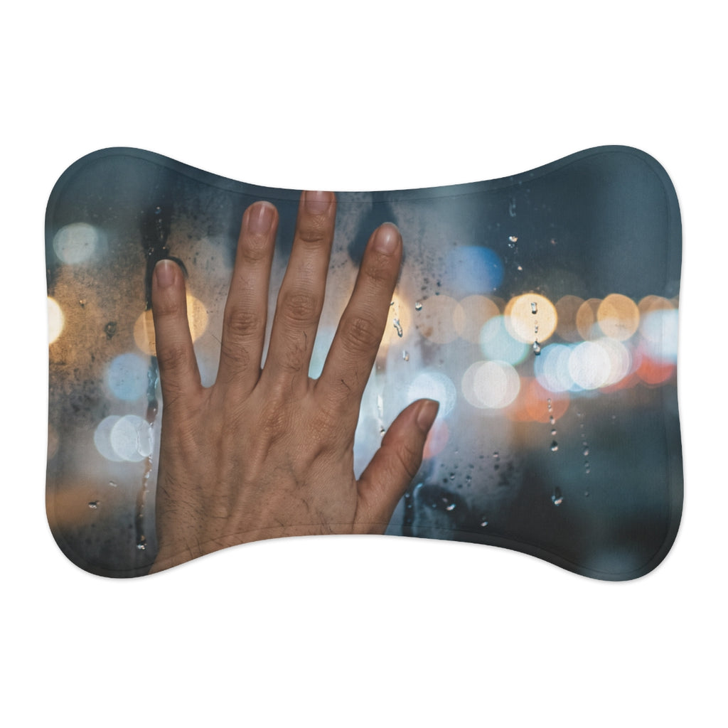 Pet Feeding Mats with Rainy City Window Art