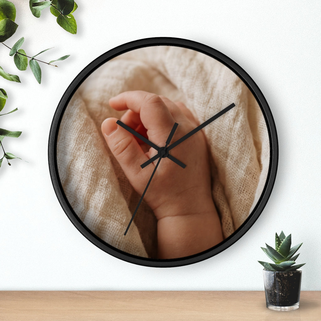 Wall Clock - Tender Newborn Hand in Soft Muslin Blanket |...