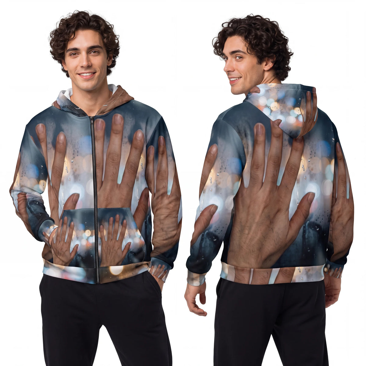 Men's Unisex Zip Hoodie Rainy City Window