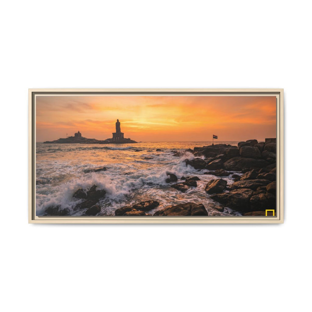 Framed Canvas - Golden Coast Dawn — Natural / 1.25"