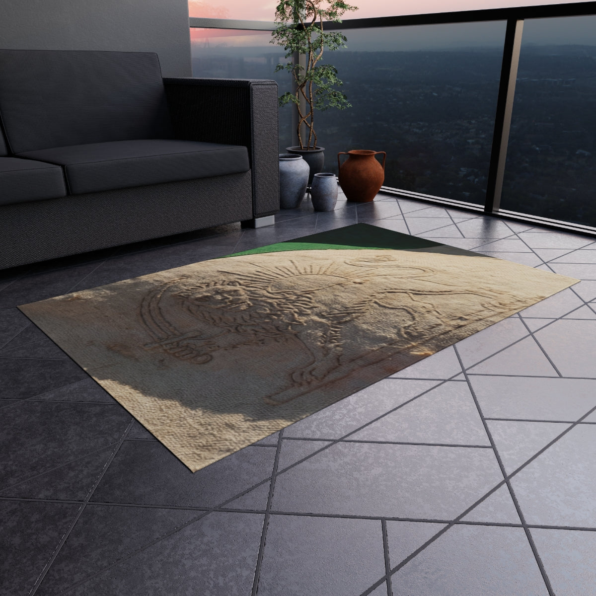 Outdoor Rug - Persian Lion and Sun | Echovira Gallery