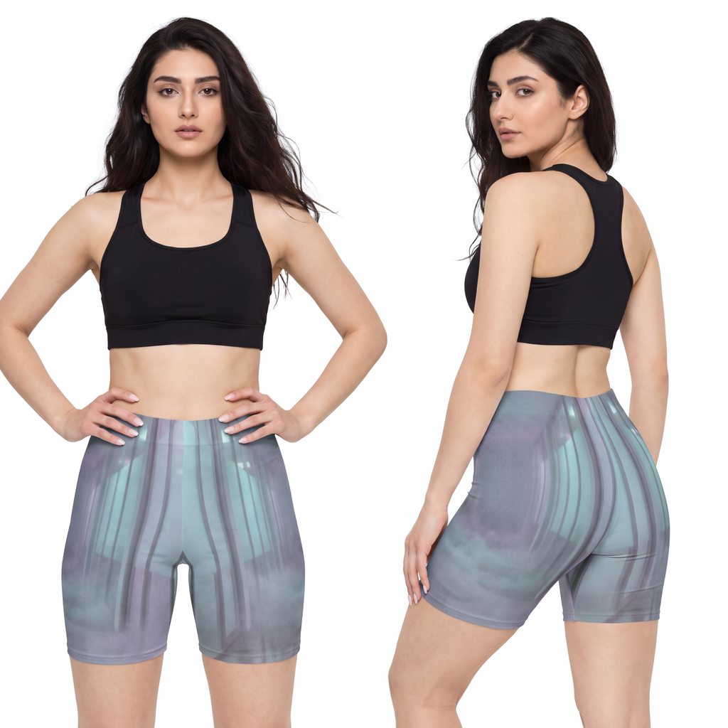 Women's Biker Shorts - Liminal Corridor Fog Art Print |...