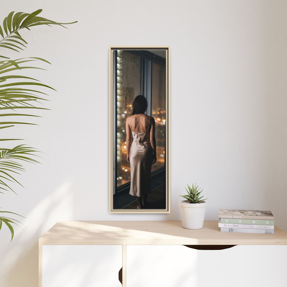 Matte Canvas, Framed - Rainy City lights Glow — Natural /......