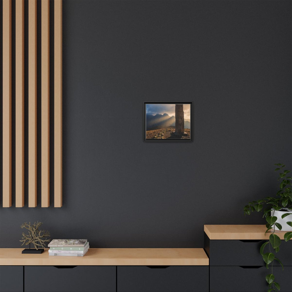 Matte Canvas, Framed - Ancient Stone Column Mountain Sunset...