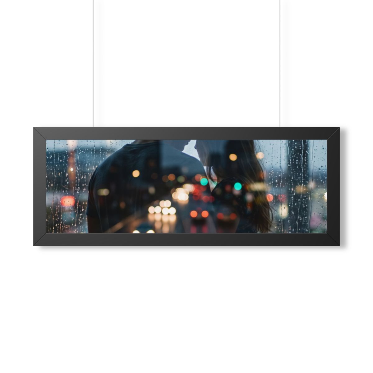 Framed Horizontal Poster - Rainy City — Black (14×11, 16×12...