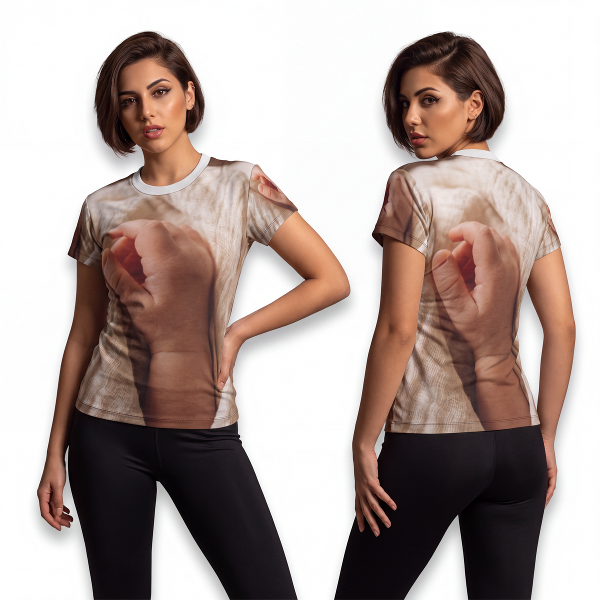 Women's Cut & Sew Tee - Tender Newborn Hand in Soft Muslin...