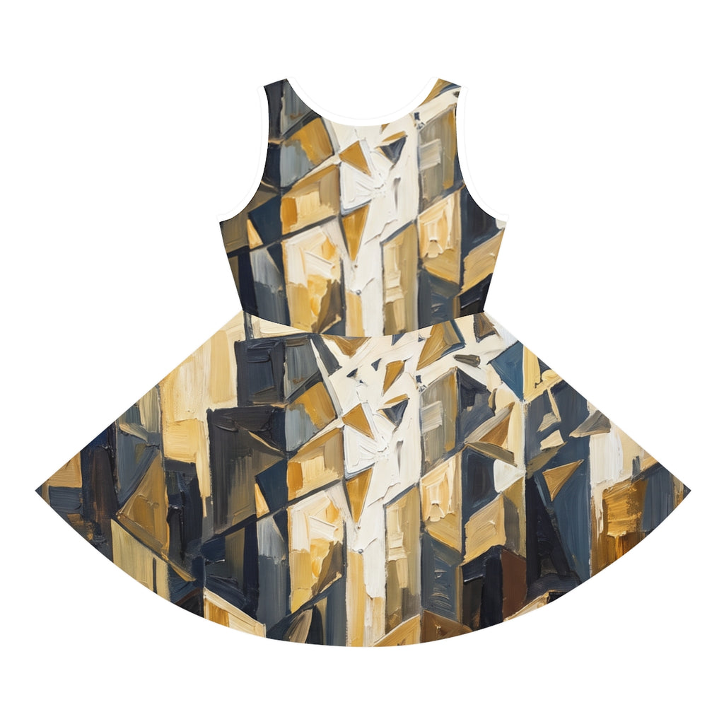 Girls' Sleeveless Sundress with Abstract Skyline