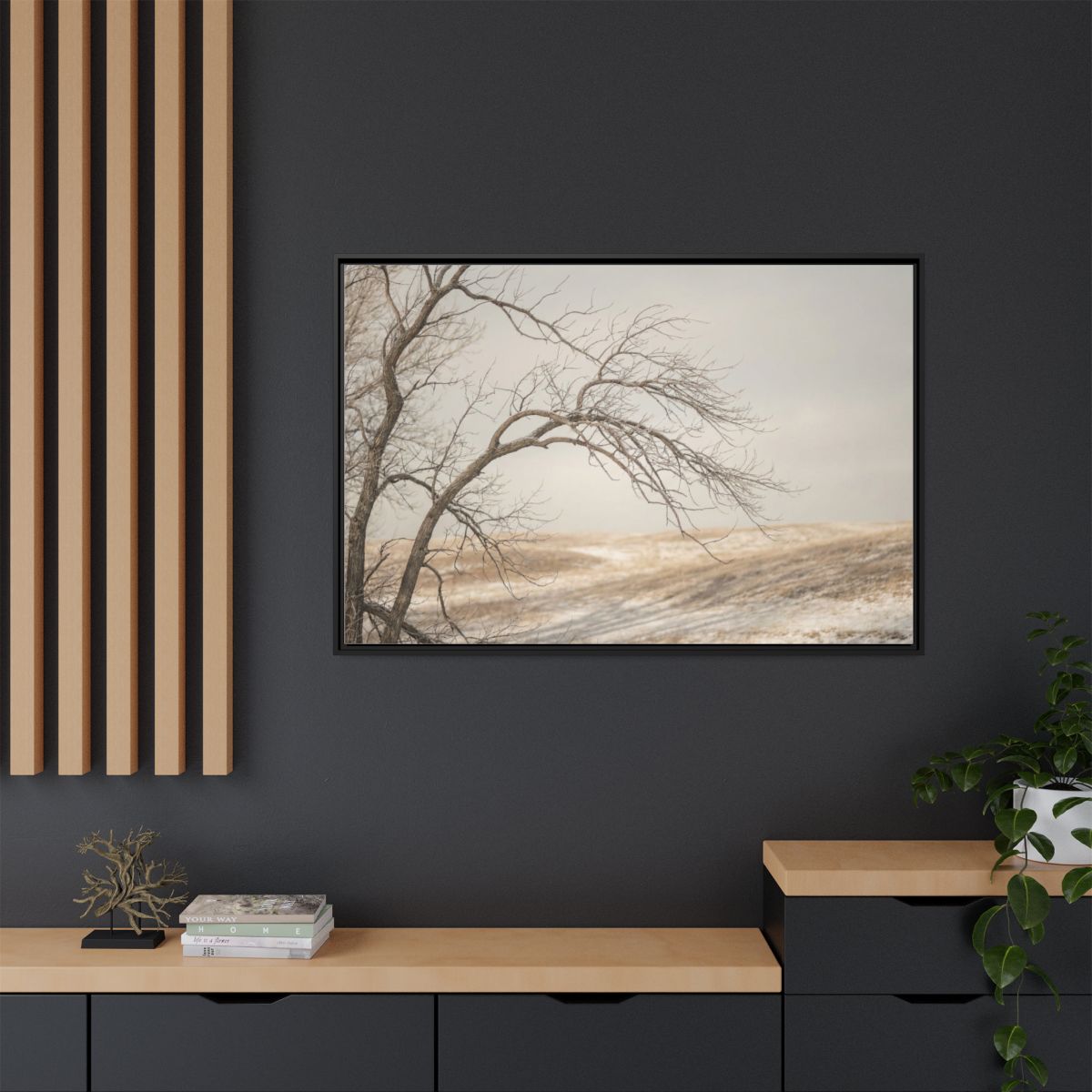 Framed Canvas Art - Minimalist Winter — Black / 1.25"