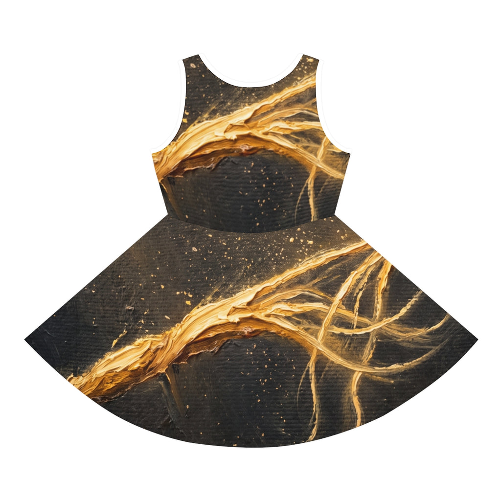 Girls' Sleeveless Sundress with Abstract Gold Art