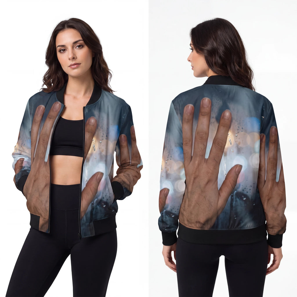 Women's Bomber Jacket with Rainy City Bokeh Art
