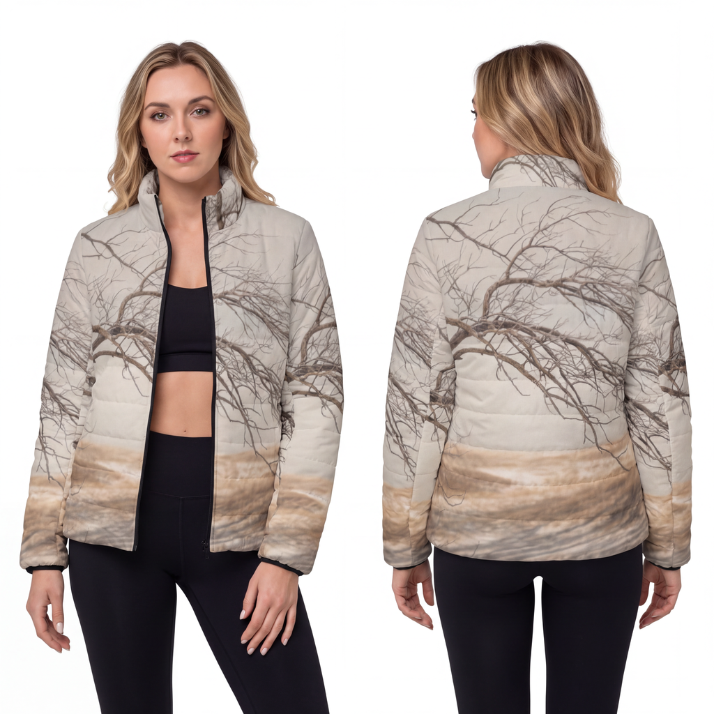Women's Puffer Jacket - Winter Branch Solitude Landscape |...