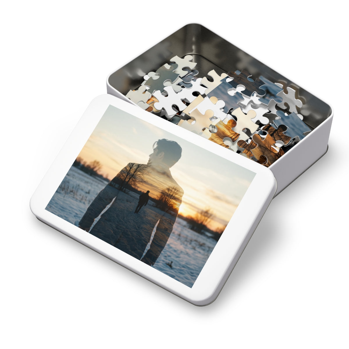 Jigsaw Puzzle with Tin - Silent Horizon Double Exposure Art...