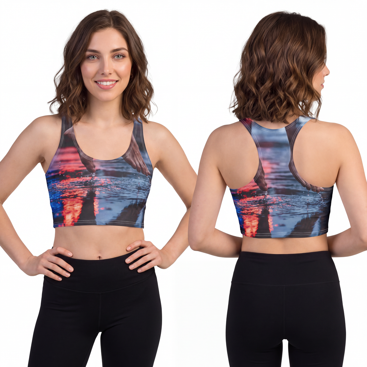 Polyester Sports Bra - City Rain Rooftop | Echovira Gallery