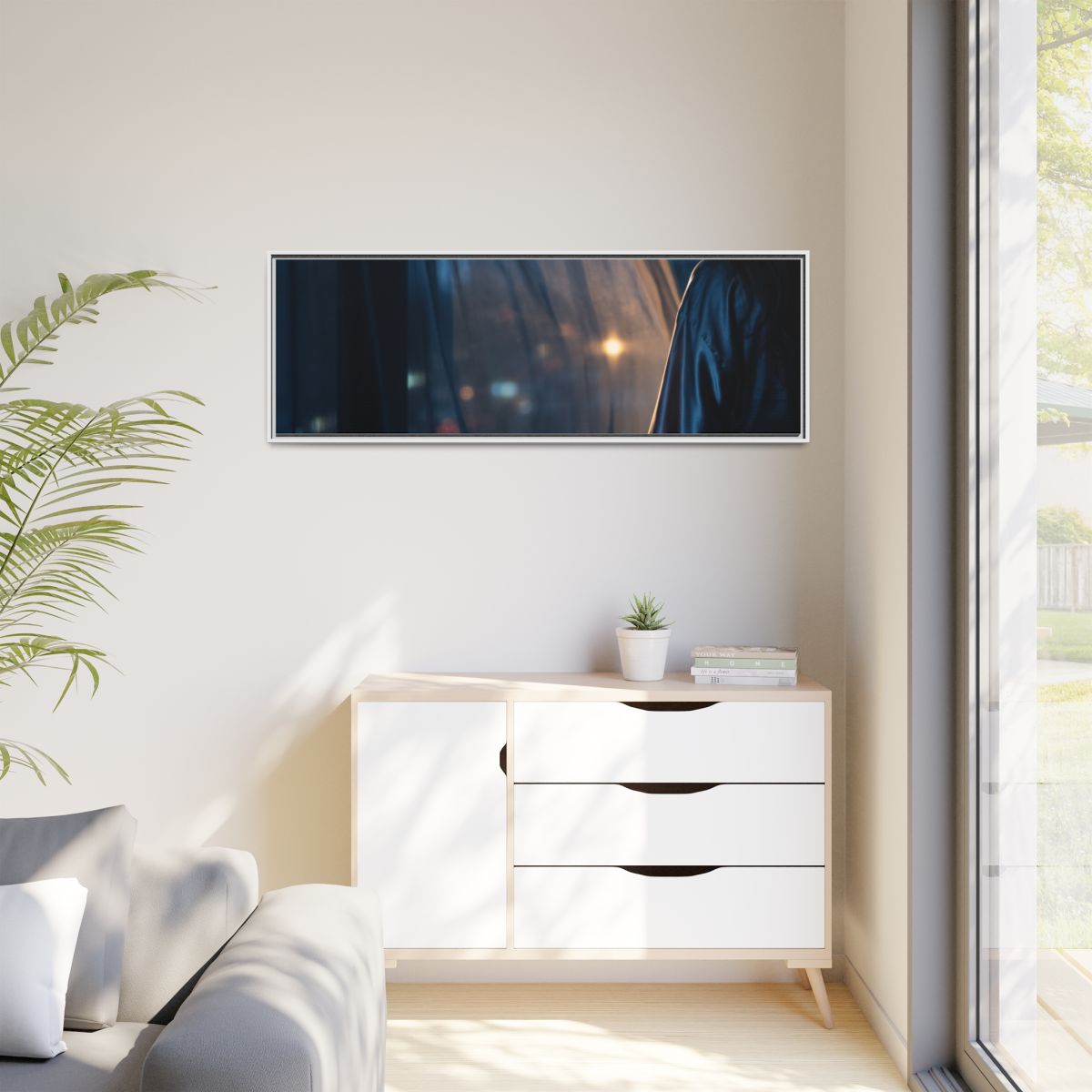 Matte Canvas, Framed - Nocturnal Solitude Silhouette — White...