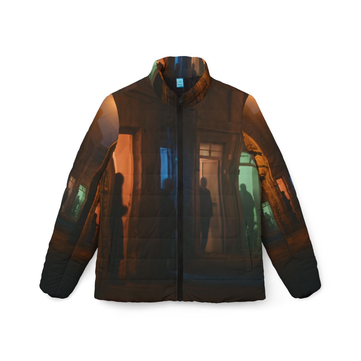 Women's Puffer Jacket - Shadowed Alleyway Mystery Art Print...