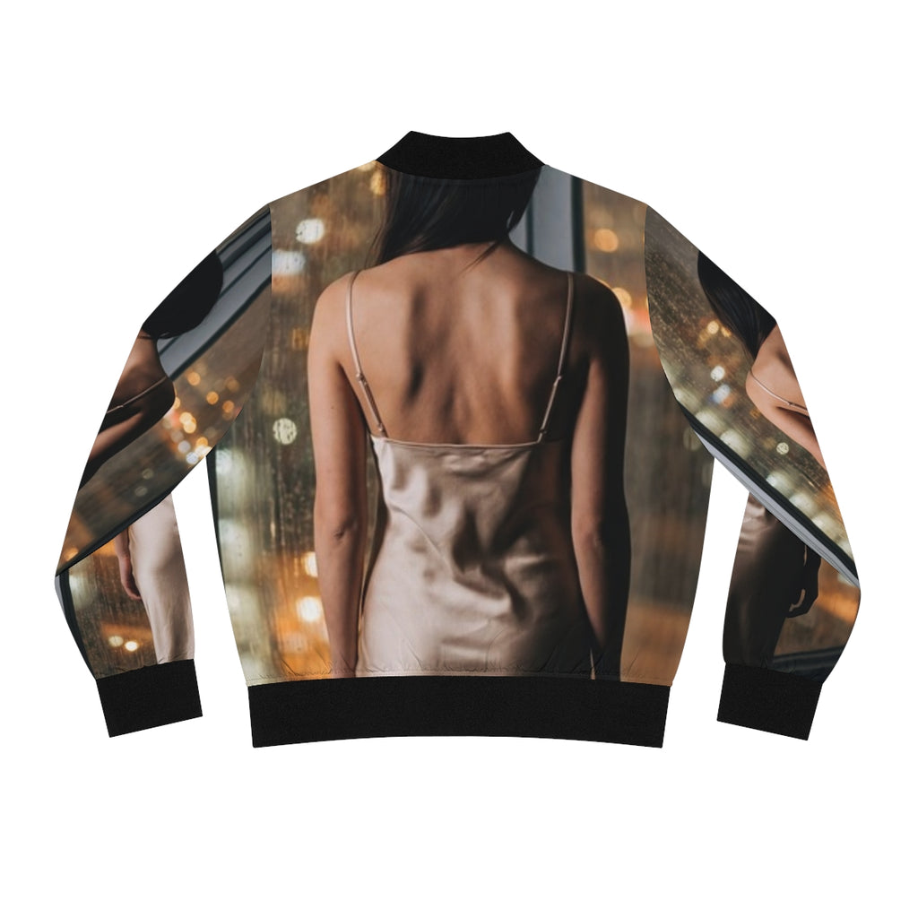 Women's Bomber Jacket - Rainscape Shimmer | Echovira Gallery