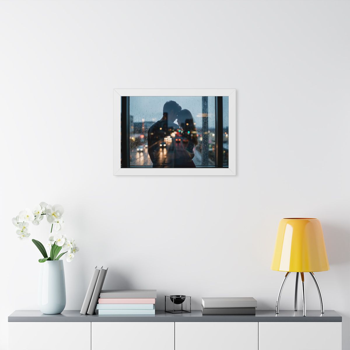Framed Horizontal Poster - Rainy City — White (14×11, 16×12...