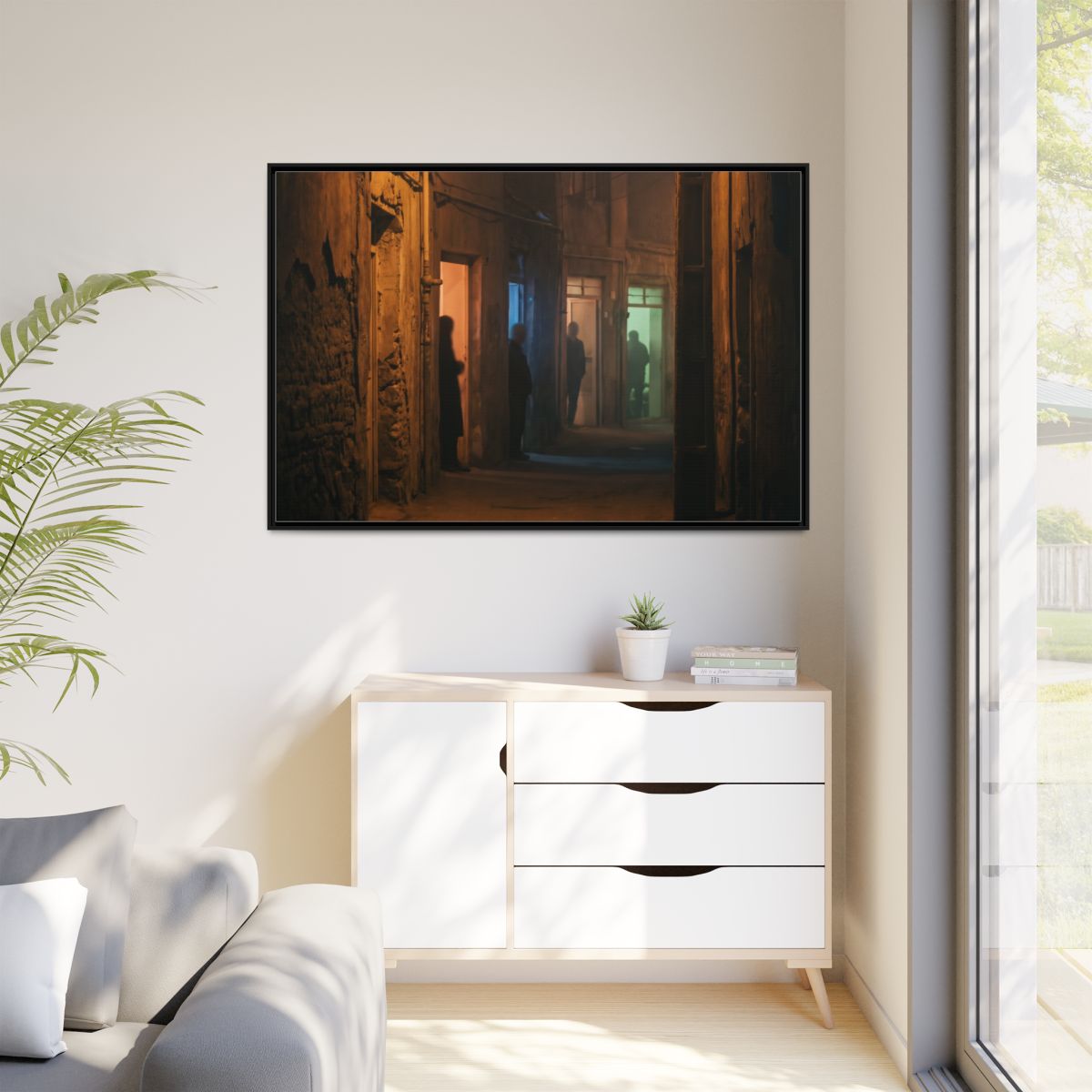 Matte Canvas, Framed - Shadowed Alleyway Mystery Art Print...