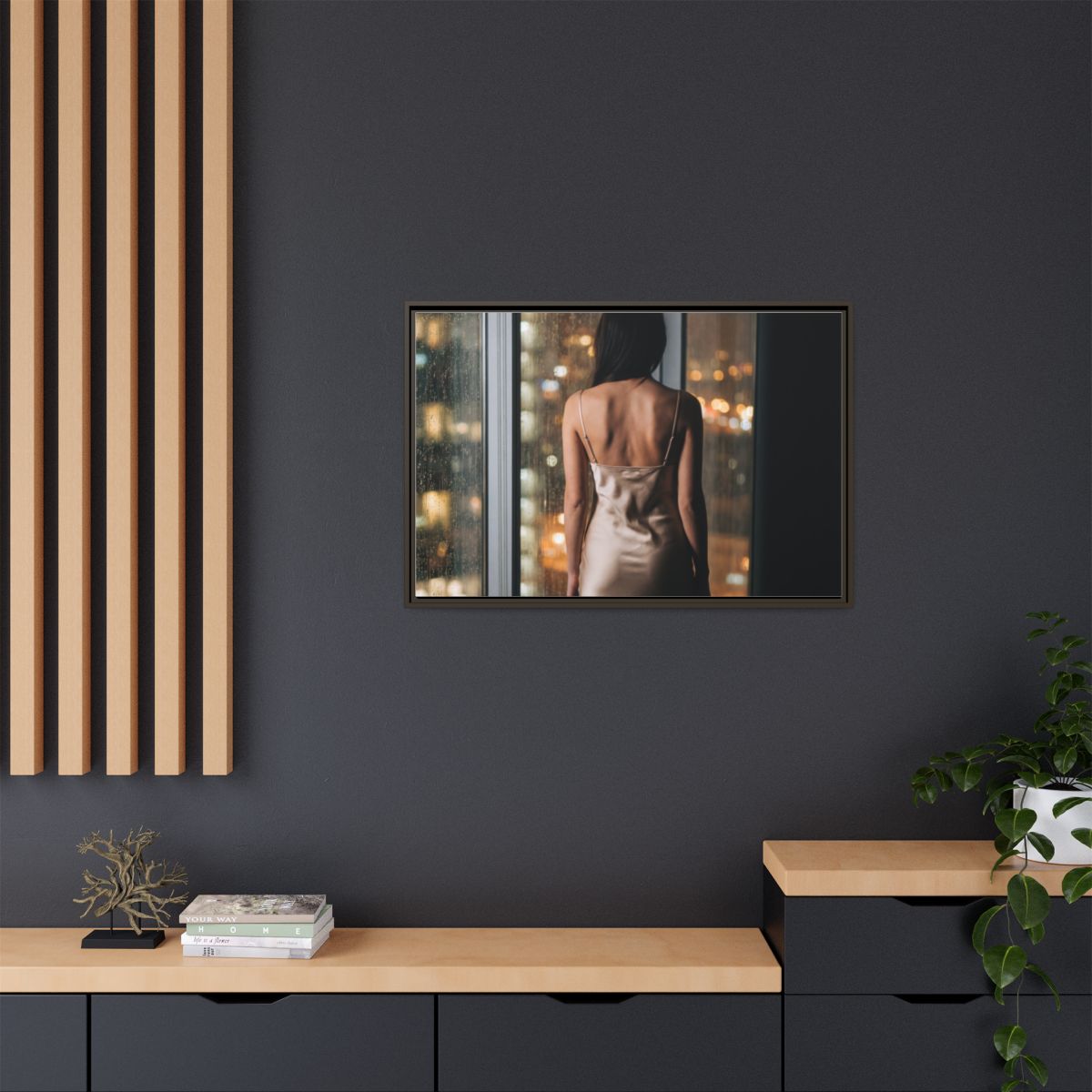Framed Canvas - Midnight Rain Masterpiece — Espresso / 1.25"