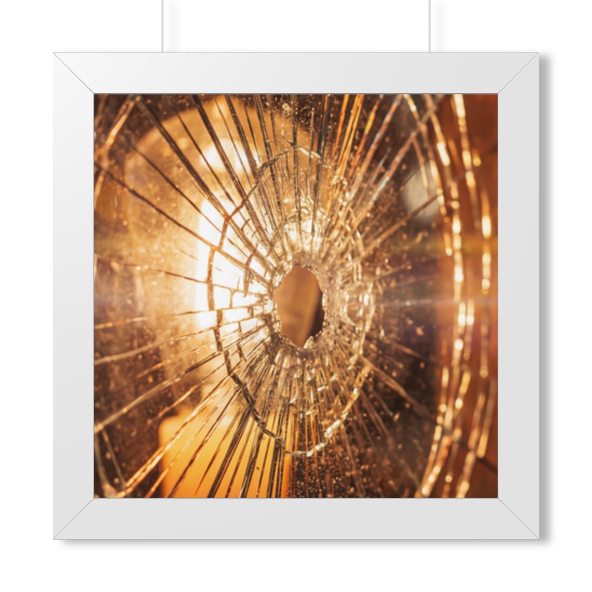 Framed Vertical Poster - Shattered Amber Glass Art — White...