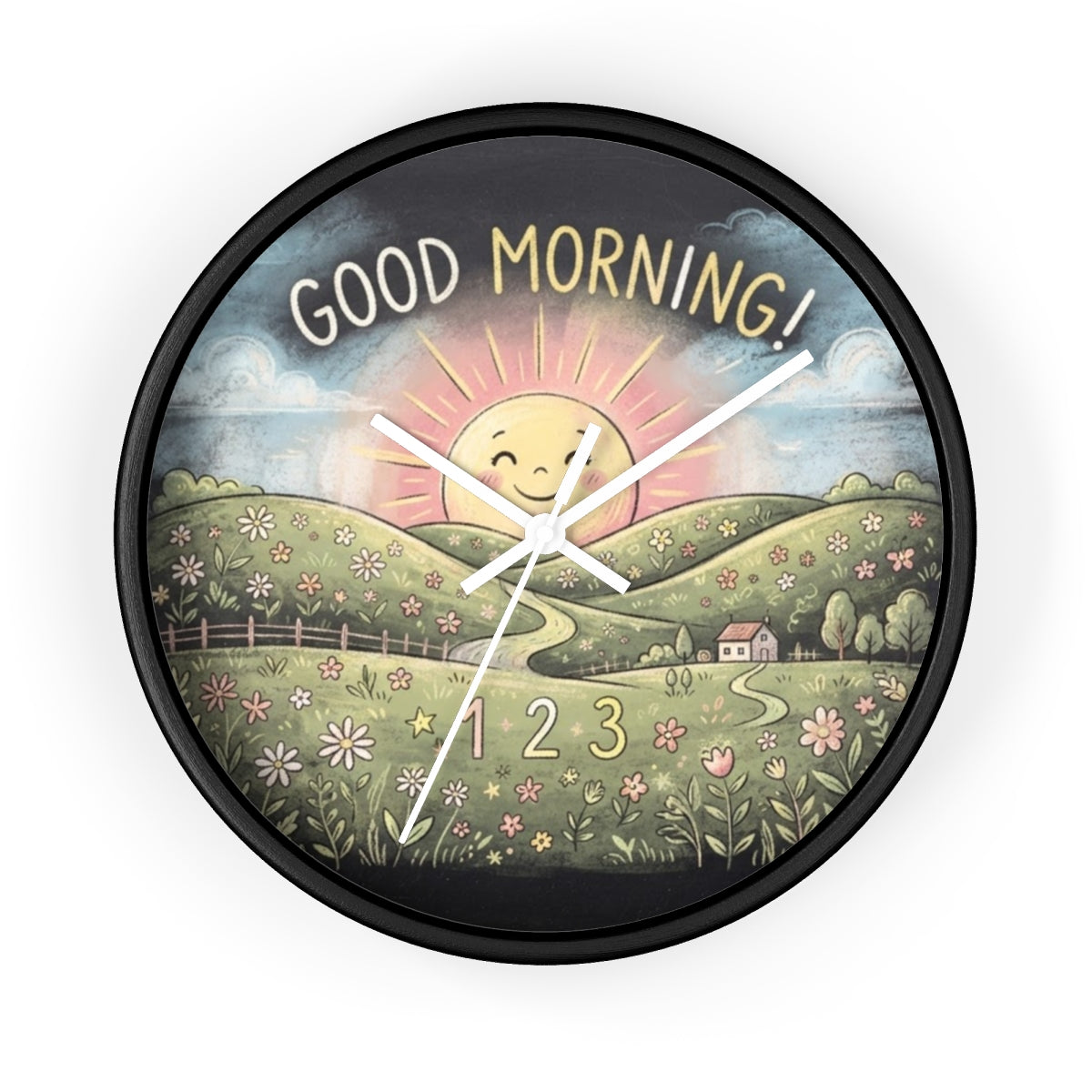 Wall Clock - Good Morning Sun Meadow Chalk Art | Echovira...